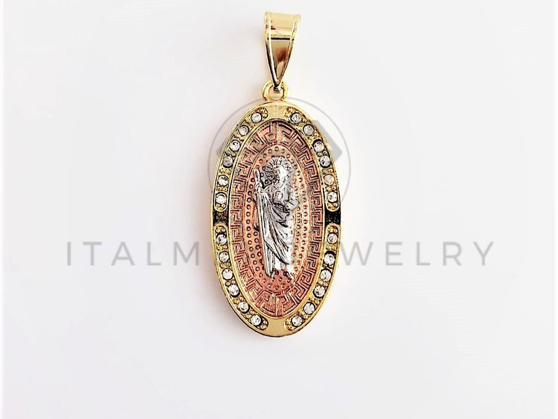 Dije Elegante - 102756 - Medalla San Judas CZ Clara Tamaño Mediana Oro Laminado 18K