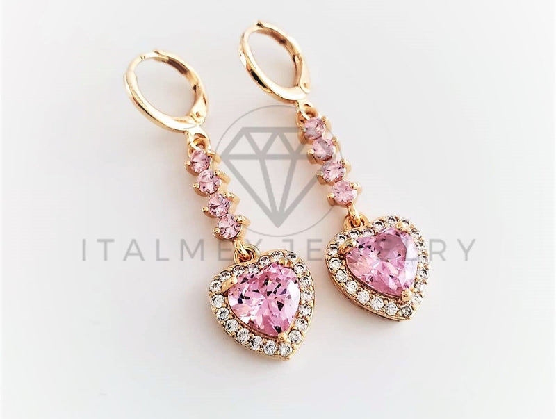 Arete Elegante - 102811 - Diseño de Corazón con CZ Rosa Oro Laminado 18K