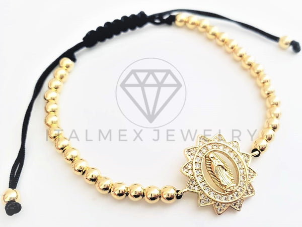 Pulsera de Lujo - 102870 - Diseño Bolitas con Virgen CZ Clara Oro Laminado 18K