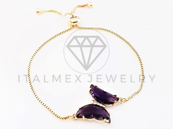 Pulsera de Lujo - 103194 - Diseño Ajustable con Mariposa CZ Morada Oro Laminado 18K