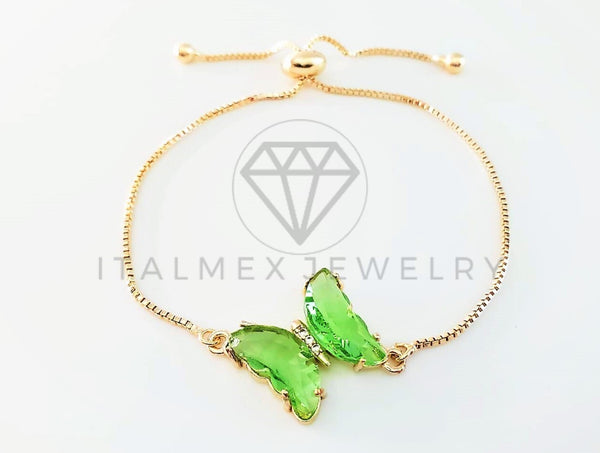 Pulsera de Lujo - 103197 - Diseño Ajustable con Mariposa CZ Verde Vivo Oro Laminado 18K