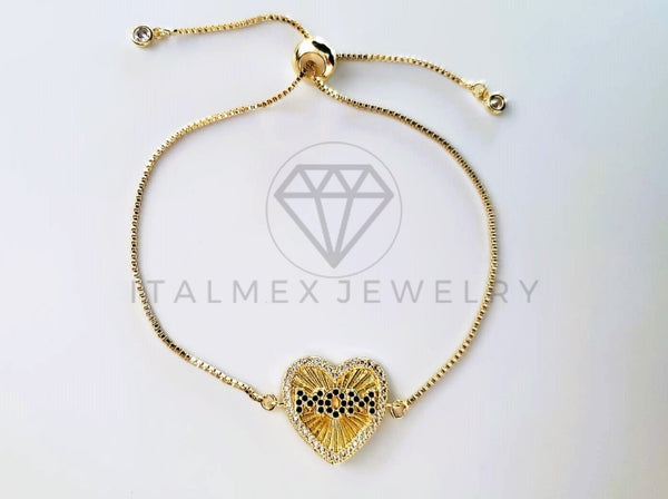 Pulsera de Lujo - 103714 - Diseño Ajustable Corazón Mom CZ Color Oro Laminado 18K