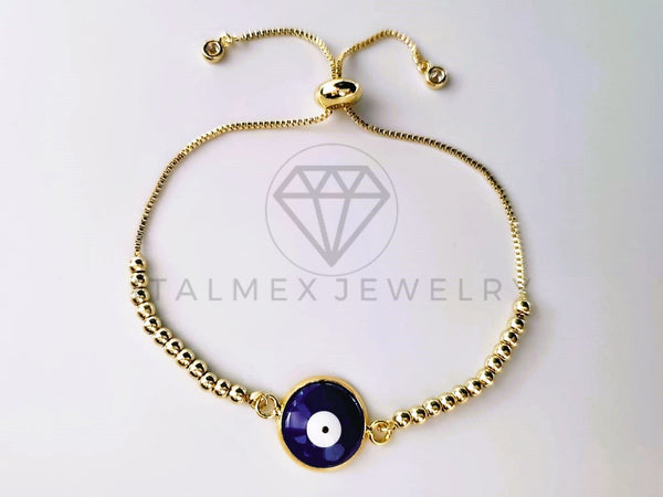 Pulsera de Lujo - 103716 - Diseño Ajustable Ojo Turco Esmalte Azul Oro Laminado 18K