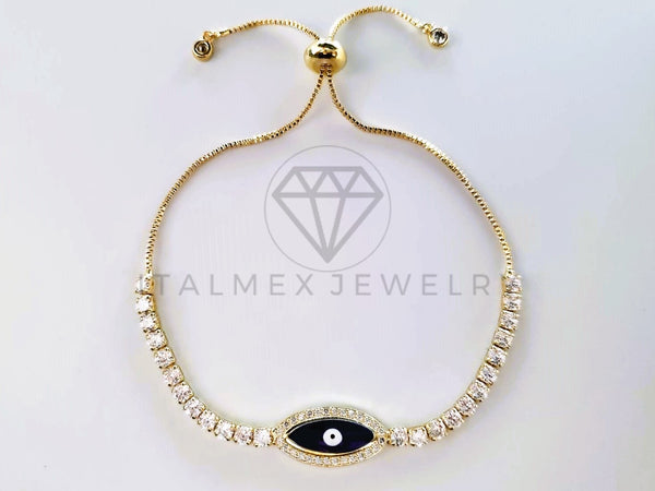 Pulsera de Lujo - 103718 - Diseño Ajustable Ojo Turco CZ Clara Oro Laminado 18K