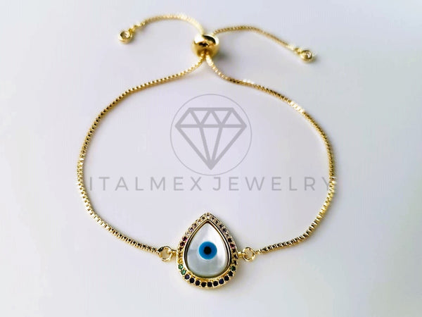 Pulsera de Lujo - 103719 - Diseño Ajustable Ojo Turco CZ Color Oro Laminado 18K