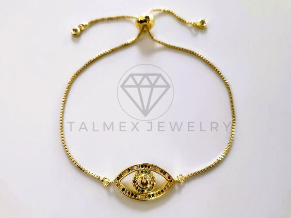 Pulsera de Lujo - 103723 - Diseño Ajustable Ojo Turco CZ Color Oro Laminado 18K