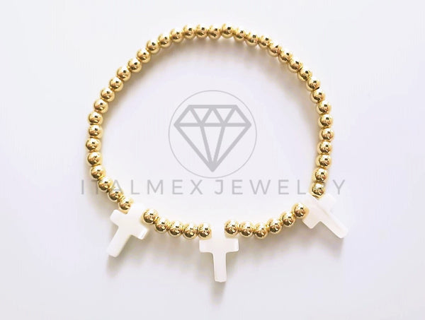 Pulsera de Lujo - 103743 - Diseño Ajustable Dije Cruz Cuarzo Oro Laminado 18K