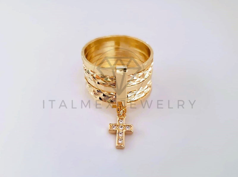 Anillo de Lujo - 103905 - Anillo Semanario Diamantado Cruz CZ Oro Laminado 18K