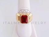 Anillo Caballero de Lujo - 103913 - Diseño Clasico CZ Roja Oro Laminado 18K