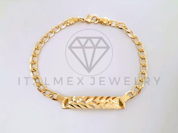 Pulsera Elegante - 103992 - Esclava Cubana Placa Rayada Oro Laminado 18K