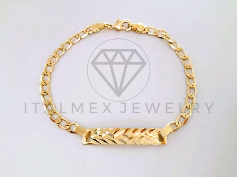 Pulsera Elegante - 103992 - Esclava Cubana Placa Rayada Oro Laminado 18K