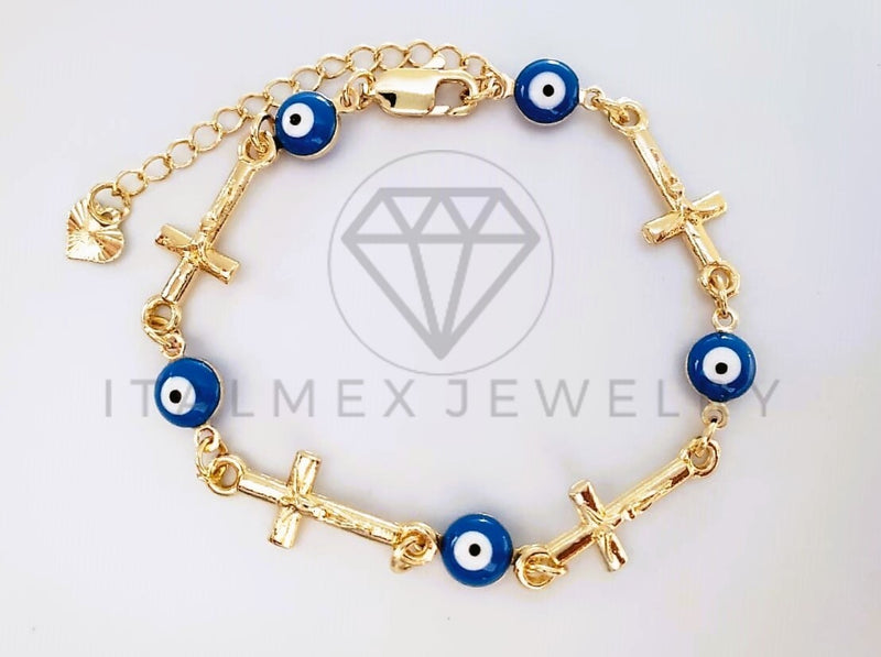 Pulsera Elegante - 103999 - Pulsera Ojo Turco Azul y Cristo Oro Laminado 18K