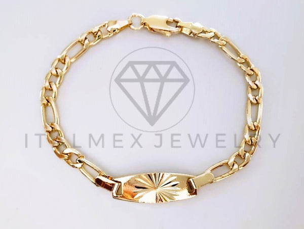 Pulsera Elegante - 104000 - Esclava Figaro Placa Estrella Diamantada Oro Laminado 18K