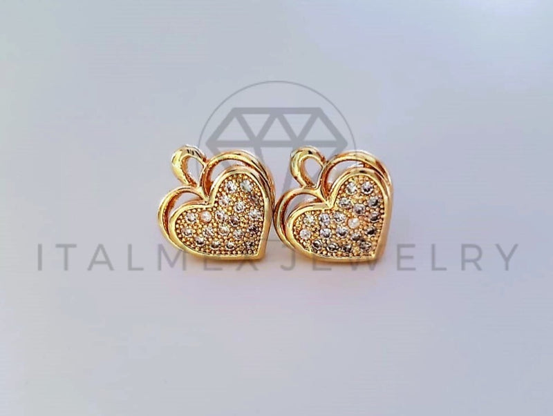 Broquel de Lujo - 104045 - Diseño Corazón CZ Clara Oro Laminado 18K