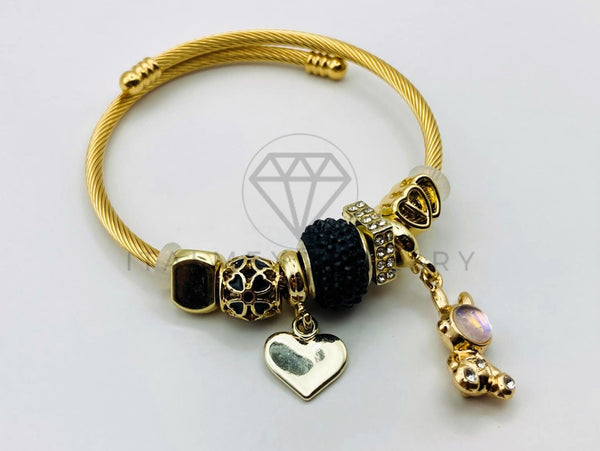 Pulsera de Lujo - 105654 - Pulsera PDR Corazon y Conejo Circonia Negra Oro Laminado 18K