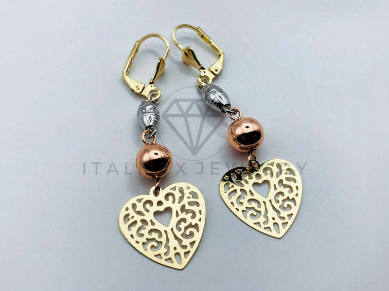 Arete de Lujo - 105780 - Arete Corazones Laser Oro Laminado 18K