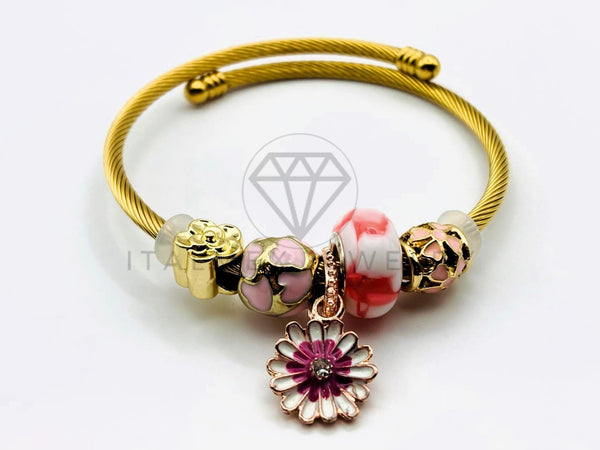 Pulsera de Lujo - 105656 - Pulsera PDR Flores y Dijes Rosa Oro Laminado 18K