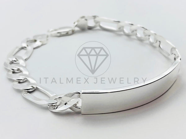 Pulsera de Lujo - Esclava Figaro Placa Lisa 8.5mm Plata .925