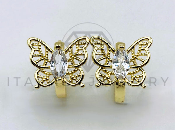 Arete de Lujo - 105603 - Huggie Mariposa con Circonia Clara Oro Laminado 18K