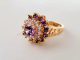 Anillo de Dama - 105386 - Anillo Flor con Circonia Morada Oro Laminado 18K