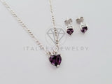 Juego Collar de Lujo - 105237 - Estilo Corazon Circonia Morada Plata .925