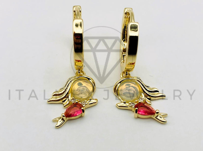 Arete de Lujo - 105610 - Huggie Sirena Circonia Rosa Oro Laminado 18K