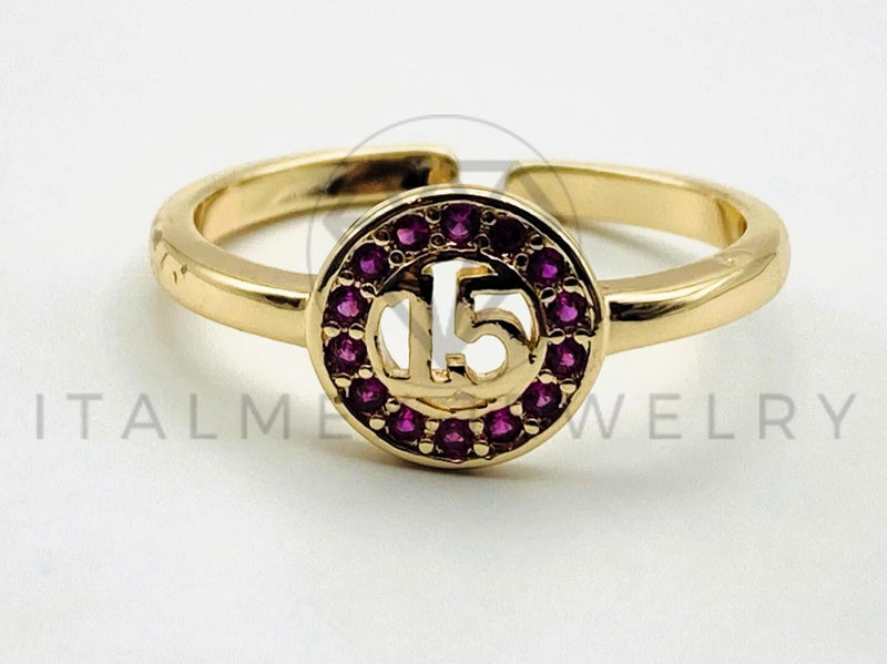 Anillo de Dama - 105572 - Anillo 15 Años Circonia Rosa Oro Laminado 18K