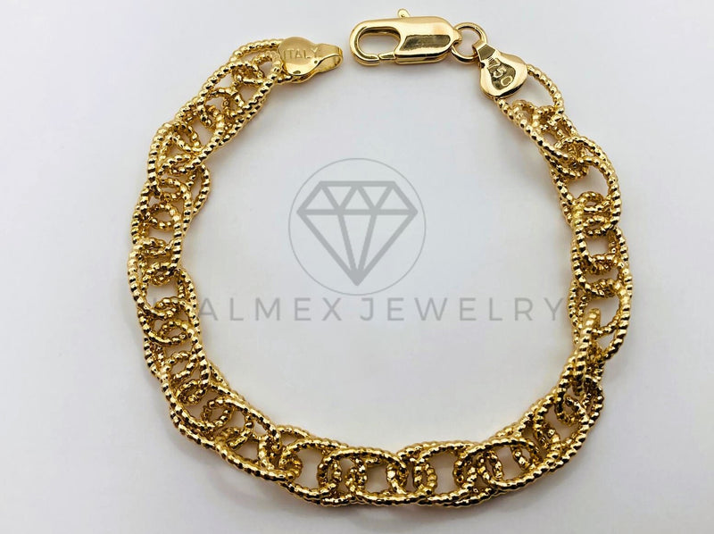 Pulsera de Lujo - 105920 - Pulsera Eslabon Italiano Ovalado Oro Laminado 18K