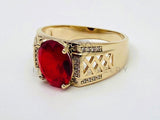 Anillo de Caballero - 106106 - Anillo Solitario Circonia Roja - Oro Laminado