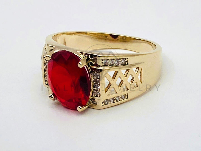 Anillo de Caballero - 106106 - Anillo Solitario Circonia Roja - Oro Laminado