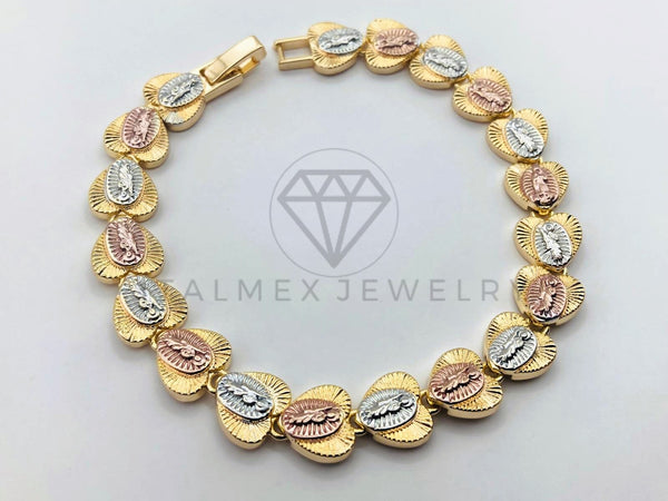 Pulsera de Lujo - 103709 - Diseño de Eslabon Virgen y Corazón - Oro Laminado 18K