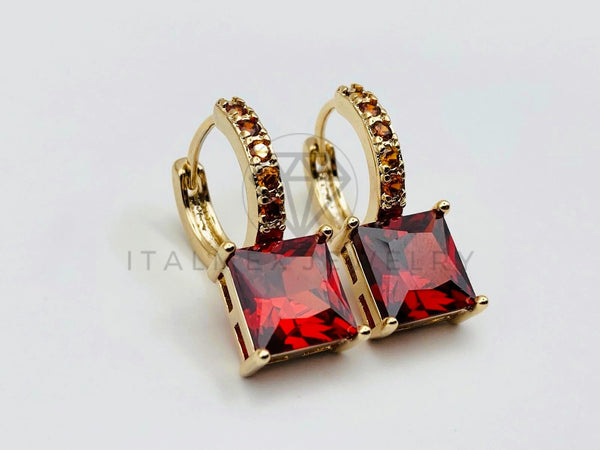 Arete de Lujo - 106135 - Huggie Princesa Circonia Roja - Oro Laminado 18K