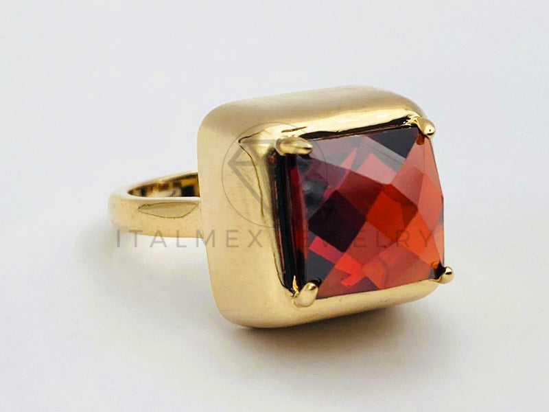 Anillo de Dama - 106104 - Anillo Circonia Extra Grande Roja - Oro Laminado