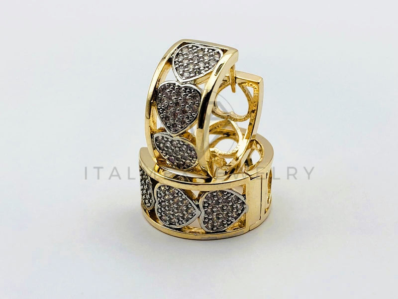 Arete de Lujo - 106146 - Huggie Corazones Circonia Clara - Oro Laminado 18K