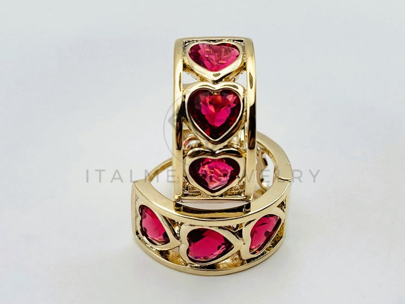 Arete de Lujo - 106151 - Huggie Corazones Circonia Roja - Oro Laminado 18K