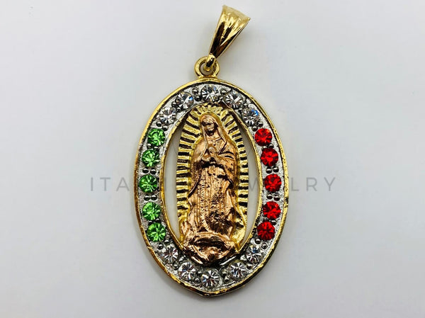 Dije de Lujo - 100445 - Medalla de Virgen de Guadalupe con Circonia Tricolor - Oro Laminado 18K