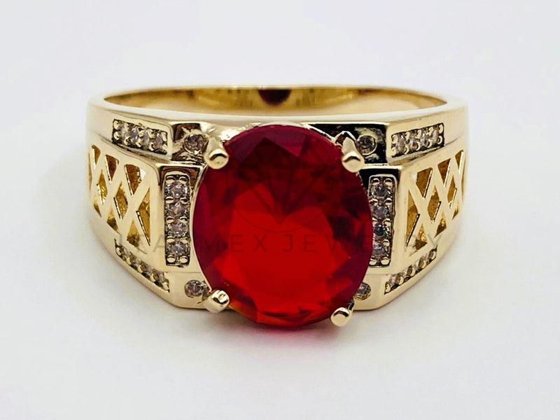 Anillo de Caballero - 106106 - Anillo Solitario Circonia Roja - Oro Laminado