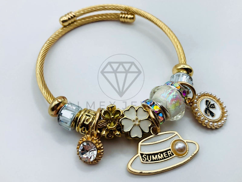 Pulsera de Lujo - 105842 - Pulsera PDR Sombreros y Moño  Blanco Oro Laminado 18K