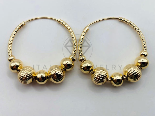 Arete de Lujo - 106008 -Arracada Bola Rayada y Lisa 3cm - Oro Laminado 18K