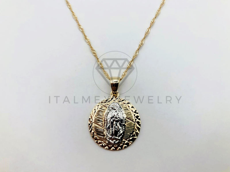 Collar Elegante - 106258 - Collar Medalla Virgen de Guadalupe Diamantada - Oro Laminado