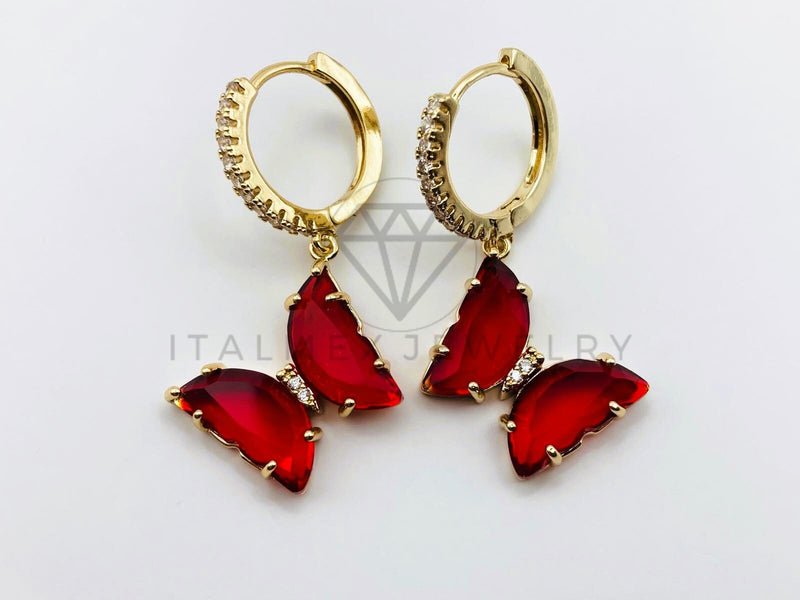 Arete de Lujo - 106114 -Huggie Mariposa Circonia Roja - Oro Laminado 18K