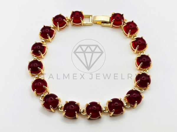 Pulsera de Lujo - 105977 -Diseño Tira de Circonia Roja - Oro Laminado