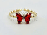 Anillo de Dama - 106113 - Anillo Mariposa con Circnia Roja - Oro Laminado