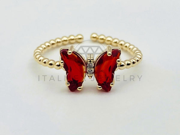 Anillo de Dama - 106113 - Anillo Mariposa con Circnia Roja - Oro Laminado