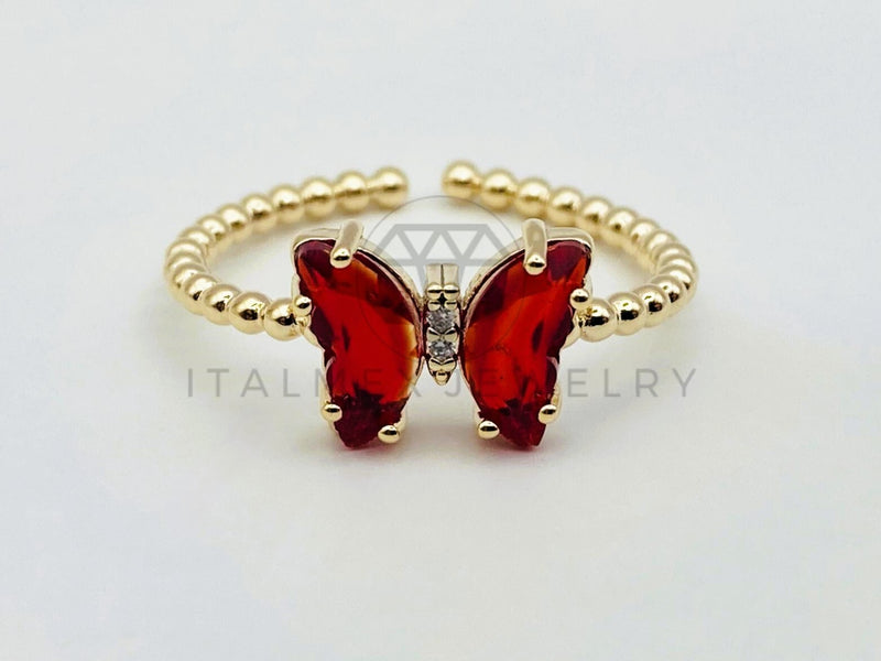 Anillo de Dama - 106113 - Anillo Mariposa con Circnia Roja - Oro Laminado