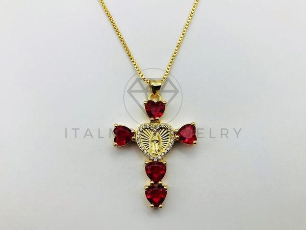 Collar Elegante - 105959 -Collar Virgen de Guadalupe Corazon Rojo Oro Laminado 18K