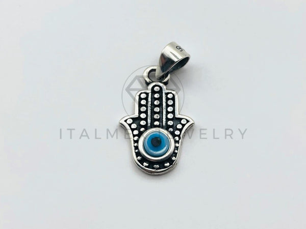 Dije No Religioso - 105934 - Diseño Mano Hamsa y Ojo Turco Azul Plata .925