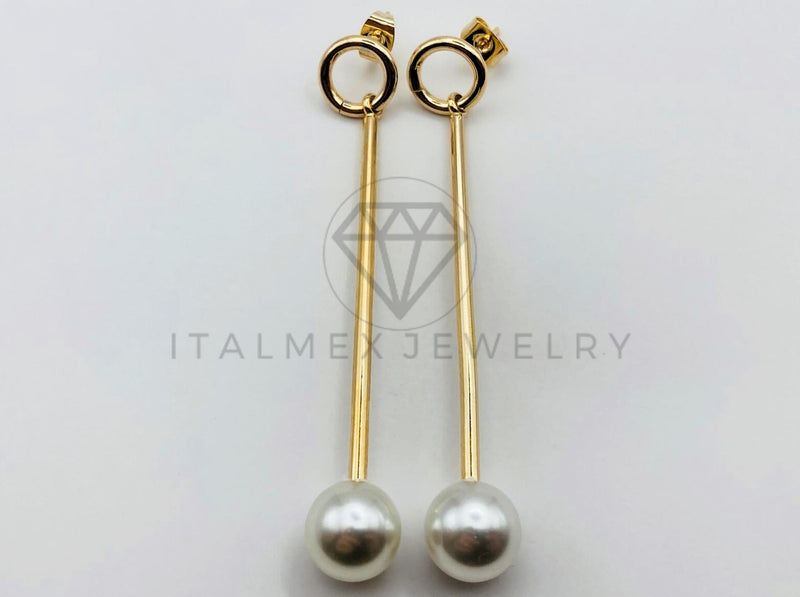 Arete de Lujo - 102083 - Diseño de Tira con Perla Oro Laminado 18K