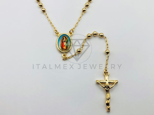 Rosario de Lujo - 105905 - Estilo Clásico Bola Lisa con Medalla de Virgen Guadalupe Oro Laminado 18K