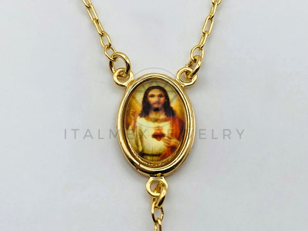 Rosario de Lujo - 105911 - Rosario Clásico Bola Lisa con Medalla de Sagrado Corazon Oro Laminado 18K